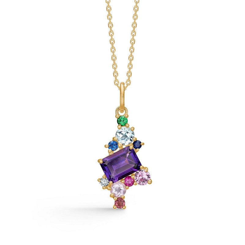 Four Seasons Summer vedhæng fra Mads Z i 14 kt guld med farvede ædelsten og 0,02 ct diamanter på justerbar ankerkæde 42–45 cm.